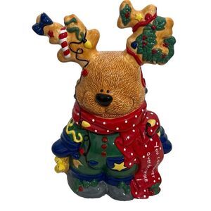 Vintage Lefton "You Can‎ Never Overdecorate" Reindeer Cookie Jar